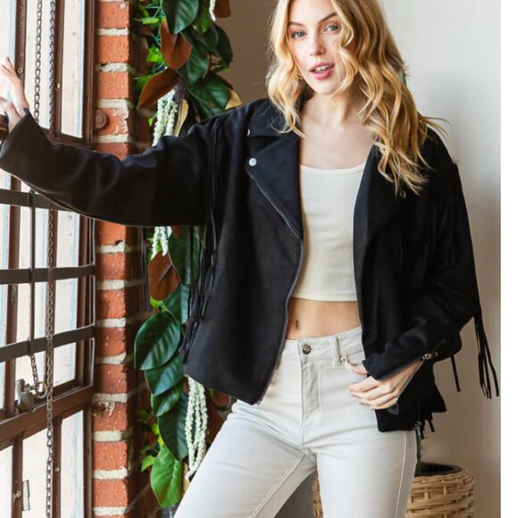 OLI AND HALI Jackets & Blazers - The Annette FRINGE DETAIL SUEDE ZIP FRONT MOTO JACKET